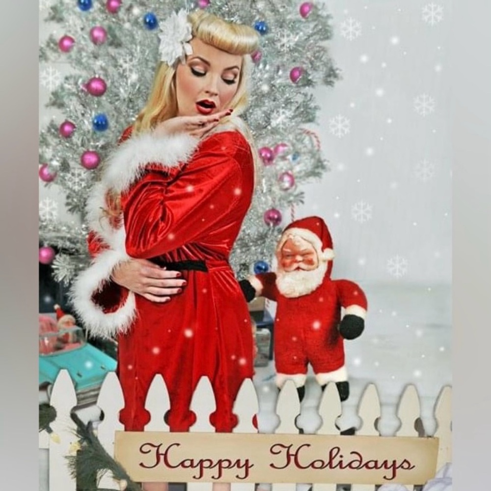 Velvet Santa Baby Flirty Robe with White Feather-Fluff Trim ~ Secret Treasures